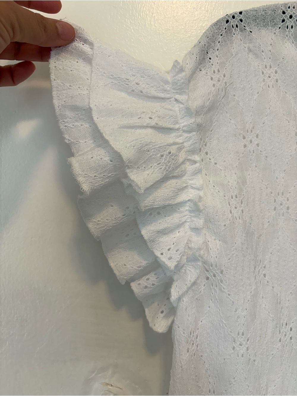 Women’s White Eyelet Ruffle Sleeve Tee - Picture 6 of 12